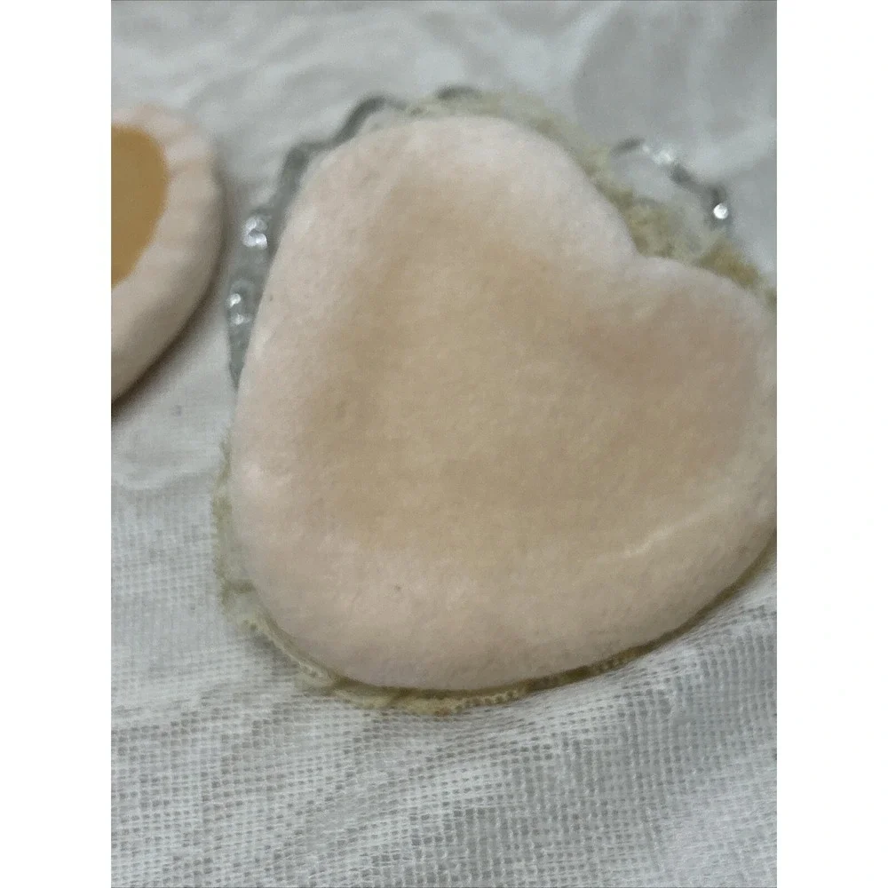 Lead CRYSTAL Heart Shaped Dish With Powder Puffs Trinkets Tray Cosmetics Zajecar